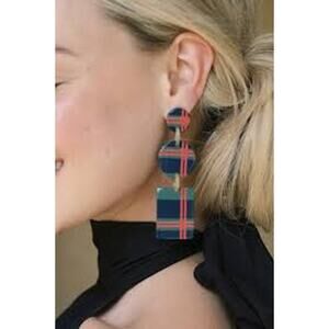 Sunshine Tienda WINTER HARBOR Drop EARRINGS Buffalo Horn Navy 3 in NEW NWT